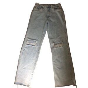 WeWoreWhat Icon Jean Sz 31 Light Wash Distressed Raw Hem Wide Leg Mid Waist